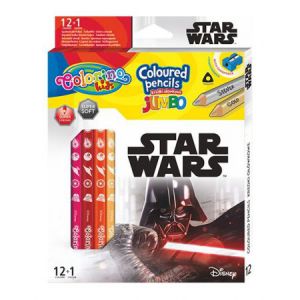 Kredki ołówkowe Colorino Disney Star Wars Jumbo, 13 kolorów + temperówka